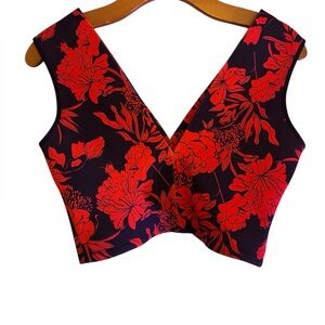 Clover Canyon Crop Top! Gorgeous and Rare Find! Floral Red and Black Women's Top